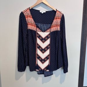 Cloud Chaser Navy Blue Bohemian Style Blouse Size Large